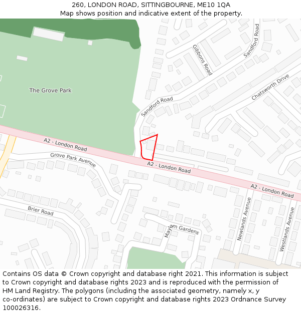 260, LONDON ROAD, SITTINGBOURNE, ME10 1QA: Location map and indicative extent of plot