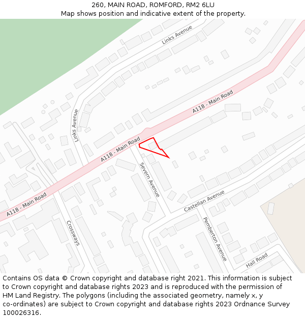 260, MAIN ROAD, ROMFORD, RM2 6LU: Location map and indicative extent of plot