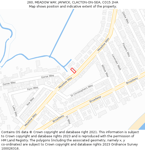 260, MEADOW WAY, JAYWICK, CLACTON-ON-SEA, CO15 2HA: Location map and indicative extent of plot