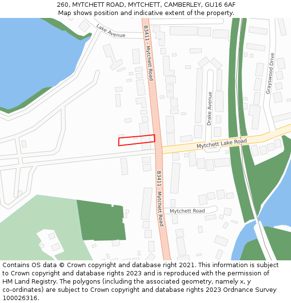 260, MYTCHETT ROAD, MYTCHETT, CAMBERLEY, GU16 6AF: Location map and indicative extent of plot