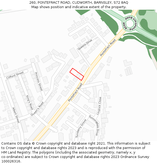260, PONTEFRACT ROAD, CUDWORTH, BARNSLEY, S72 8AQ: Location map and indicative extent of plot