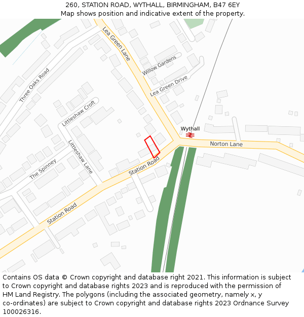 260, STATION ROAD, WYTHALL, BIRMINGHAM, B47 6EY: Location map and indicative extent of plot