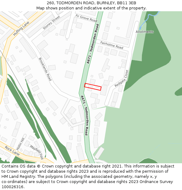 260, TODMORDEN ROAD, BURNLEY, BB11 3EB: Location map and indicative extent of plot