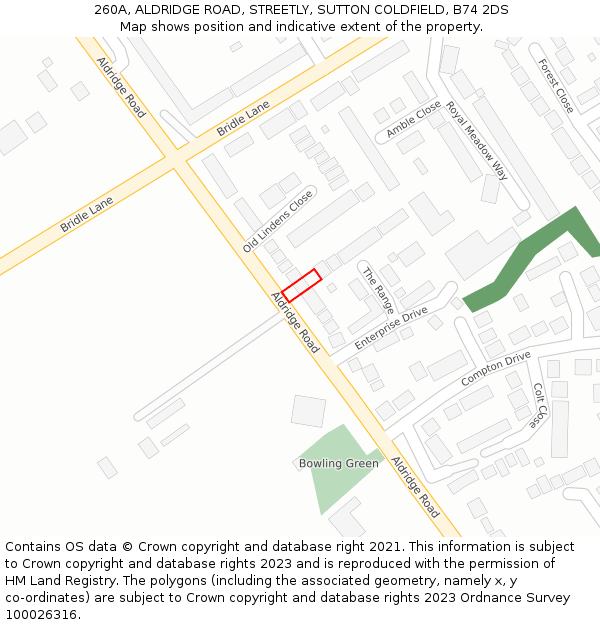 260A, ALDRIDGE ROAD, STREETLY, SUTTON COLDFIELD, B74 2DS: Location map and indicative extent of plot