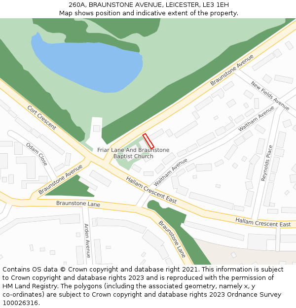 260A, BRAUNSTONE AVENUE, LEICESTER, LE3 1EH: Location map and indicative extent of plot