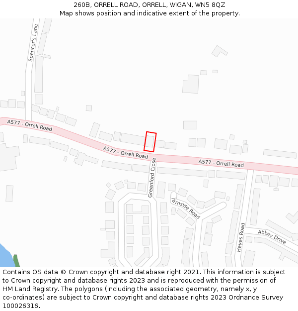 260B, ORRELL ROAD, ORRELL, WIGAN, WN5 8QZ: Location map and indicative extent of plot