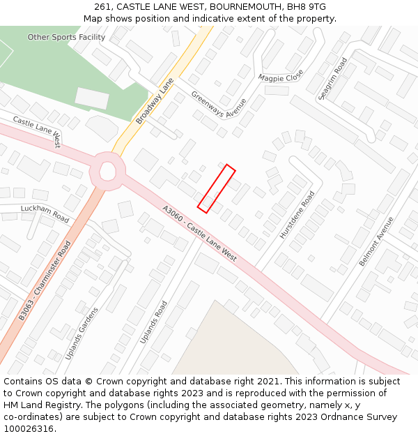 261, CASTLE LANE WEST, BOURNEMOUTH, BH8 9TG: Location map and indicative extent of plot