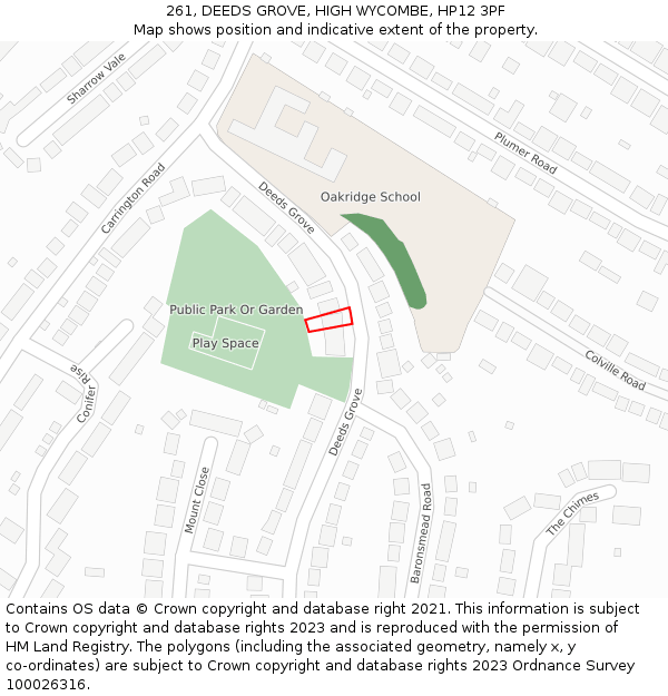 261, DEEDS GROVE, HIGH WYCOMBE, HP12 3PF: Location map and indicative extent of plot