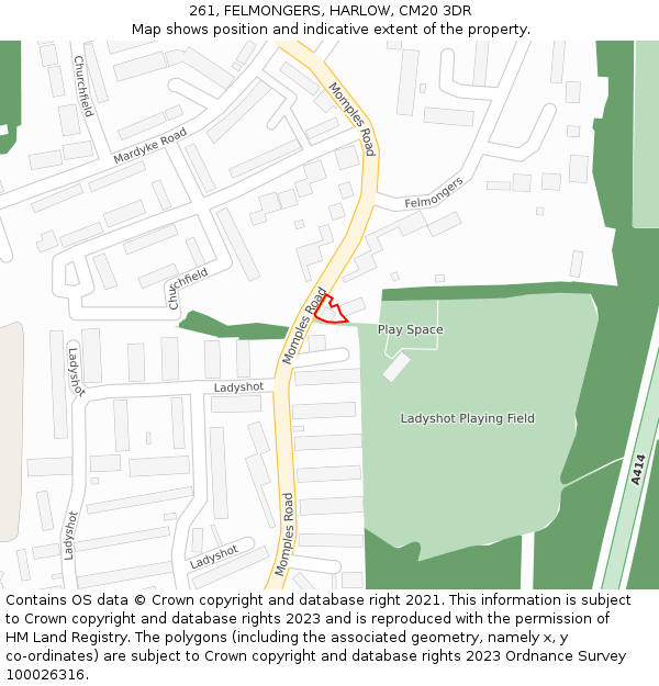 261, FELMONGERS, HARLOW, CM20 3DR: Location map and indicative extent of plot