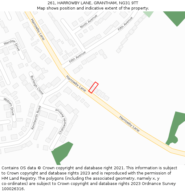 261, HARROWBY LANE, GRANTHAM, NG31 9TT: Location map and indicative extent of plot