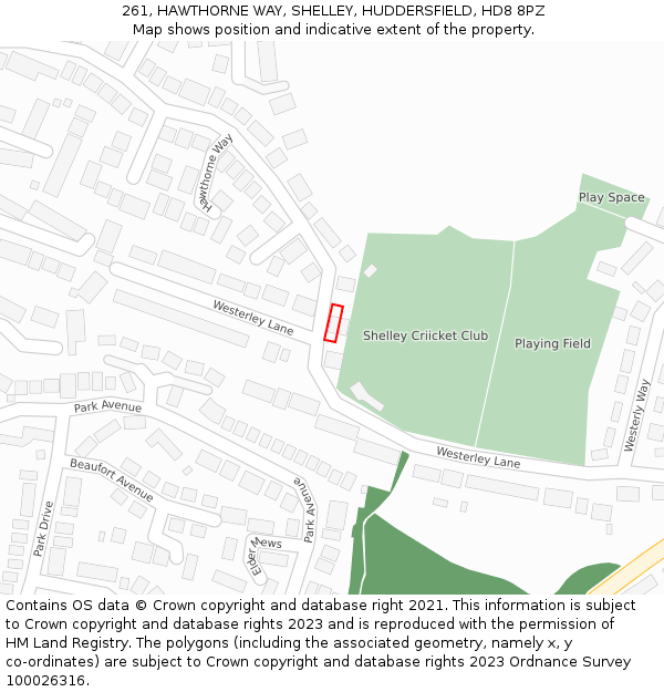 261, HAWTHORNE WAY, SHELLEY, HUDDERSFIELD, HD8 8PZ: Location map and indicative extent of plot