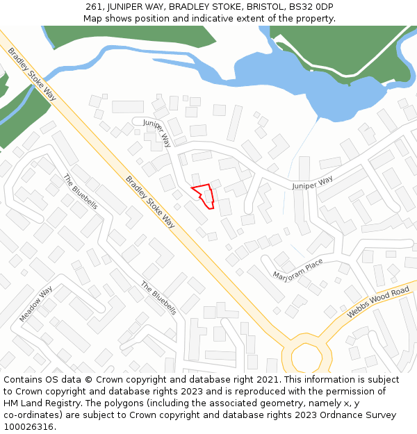 261, JUNIPER WAY, BRADLEY STOKE, BRISTOL, BS32 0DP: Location map and indicative extent of plot