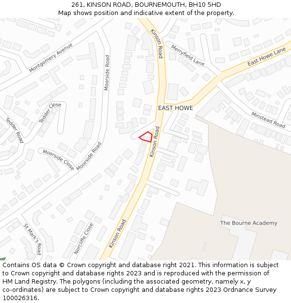 261, KINSON ROAD, BOURNEMOUTH, BH10 5HD: Location map and indicative extent of plot