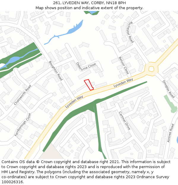 261, LYVEDEN WAY, CORBY, NN18 8PH: Location map and indicative extent of plot