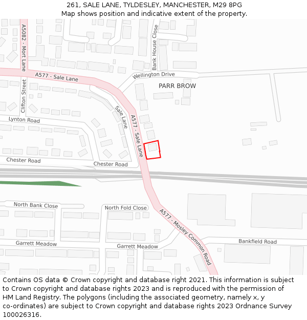 261, SALE LANE, TYLDESLEY, MANCHESTER, M29 8PG: Location map and indicative extent of plot