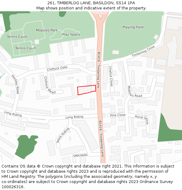 261, TIMBERLOG LANE, BASILDON, SS14 1PA: Location map and indicative extent of plot