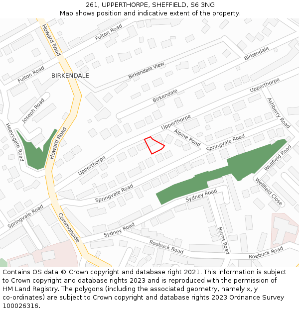 261, UPPERTHORPE, SHEFFIELD, S6 3NG: Location map and indicative extent of plot