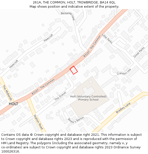 261A, THE COMMON, HOLT, TROWBRIDGE, BA14 6QL: Location map and indicative extent of plot