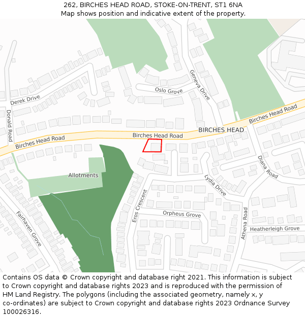 262, BIRCHES HEAD ROAD, STOKE-ON-TRENT, ST1 6NA: Location map and indicative extent of plot