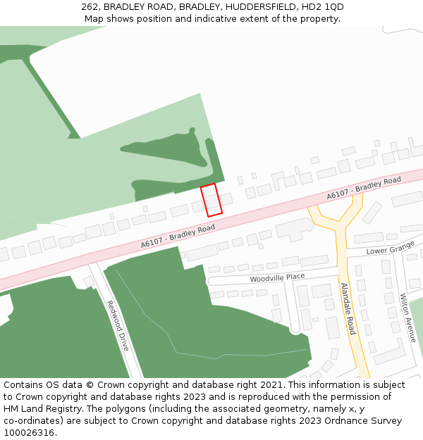 262, BRADLEY ROAD, BRADLEY, HUDDERSFIELD, HD2 1QD: Location map and indicative extent of plot