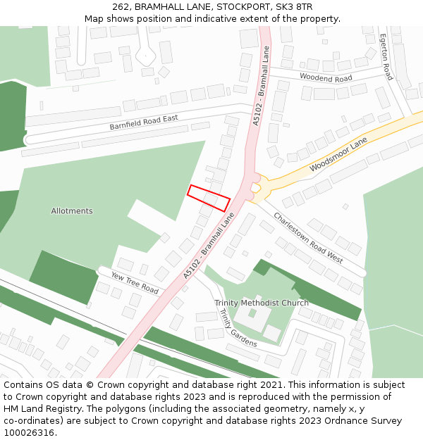 262, BRAMHALL LANE, STOCKPORT, SK3 8TR: Location map and indicative extent of plot