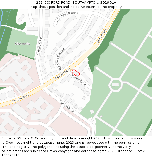 262, COXFORD ROAD, SOUTHAMPTON, SO16 5LA: Location map and indicative extent of plot