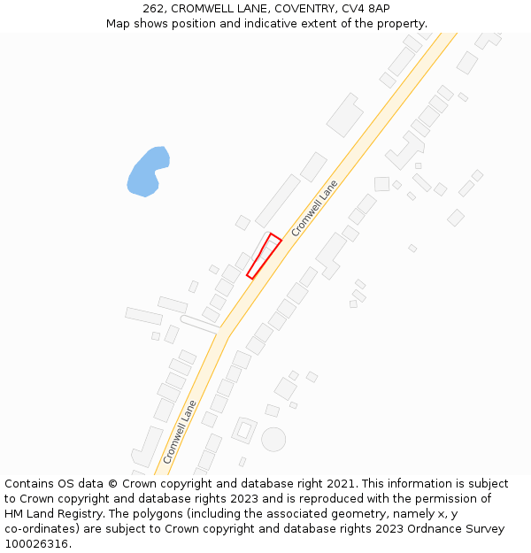 262, CROMWELL LANE, COVENTRY, CV4 8AP: Location map and indicative extent of plot