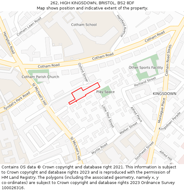 262, HIGH KINGSDOWN, BRISTOL, BS2 8DF: Location map and indicative extent of plot