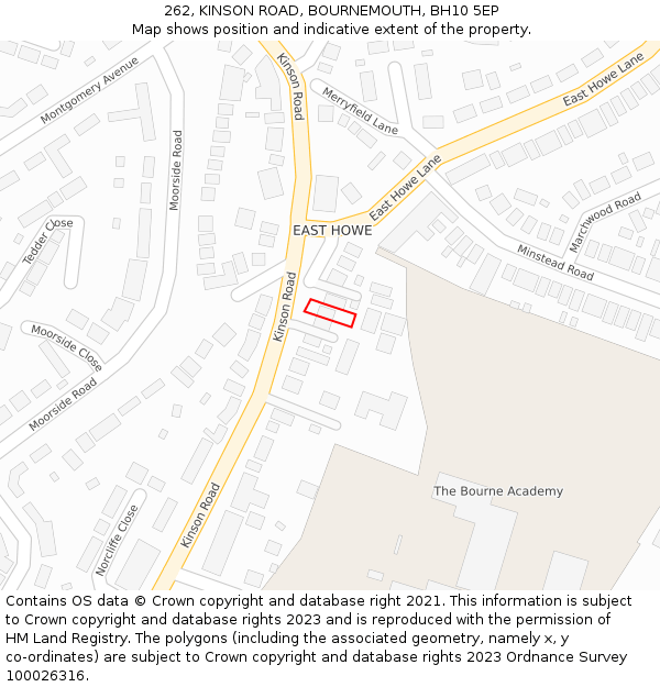 262, KINSON ROAD, BOURNEMOUTH, BH10 5EP: Location map and indicative extent of plot