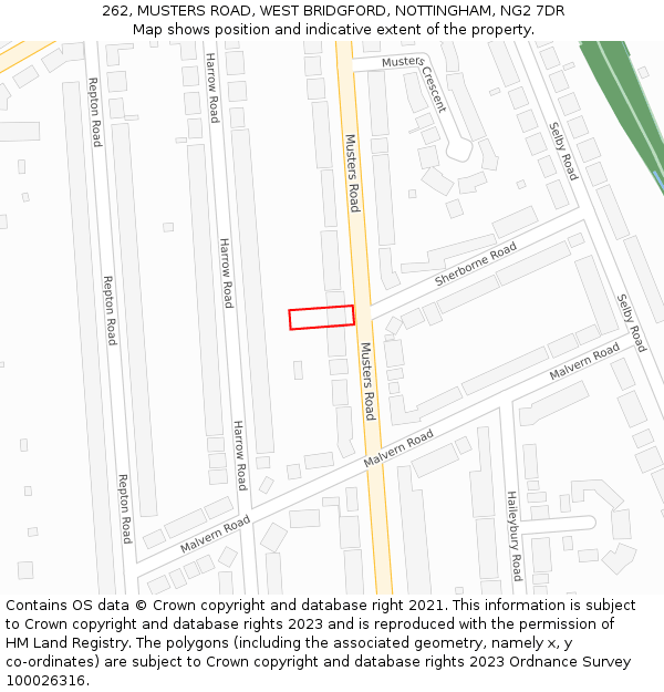 262, MUSTERS ROAD, WEST BRIDGFORD, NOTTINGHAM, NG2 7DR: Location map and indicative extent of plot