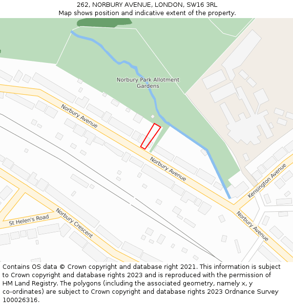 262, NORBURY AVENUE, LONDON, SW16 3RL: Location map and indicative extent of plot