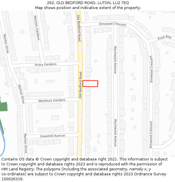 262, OLD BEDFORD ROAD, LUTON, LU2 7EQ: Location map and indicative extent of plot
