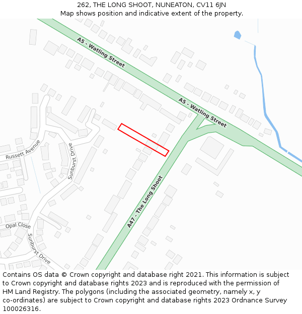 262, THE LONG SHOOT, NUNEATON, CV11 6JN: Location map and indicative extent of plot