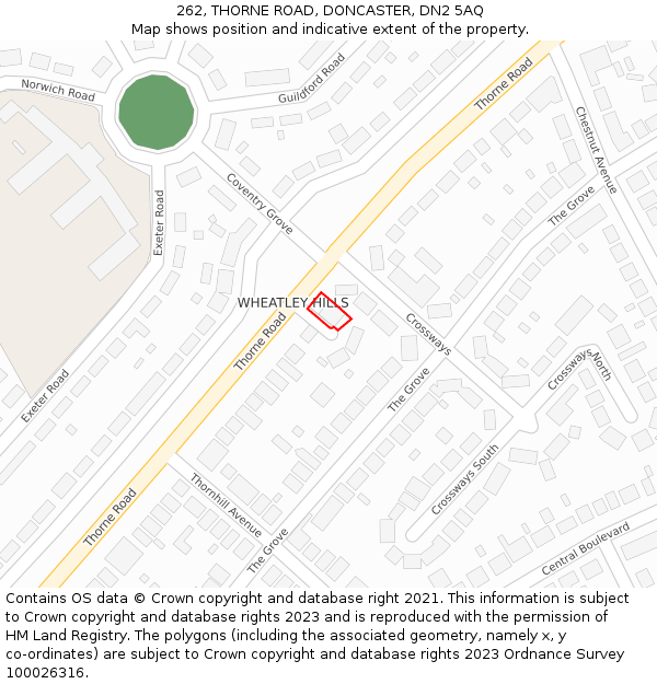 262, THORNE ROAD, DONCASTER, DN2 5AQ: Location map and indicative extent of plot