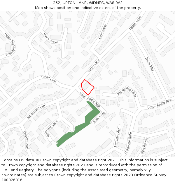 262, UPTON LANE, WIDNES, WA8 9AF: Location map and indicative extent of plot