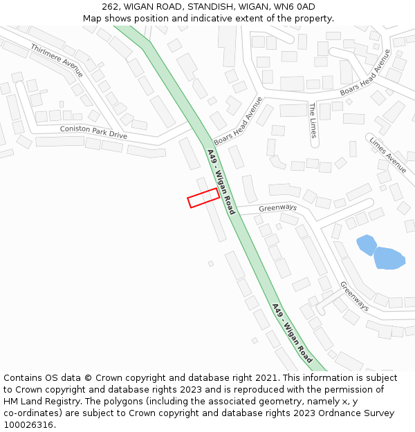 262, WIGAN ROAD, STANDISH, WIGAN, WN6 0AD: Location map and indicative extent of plot