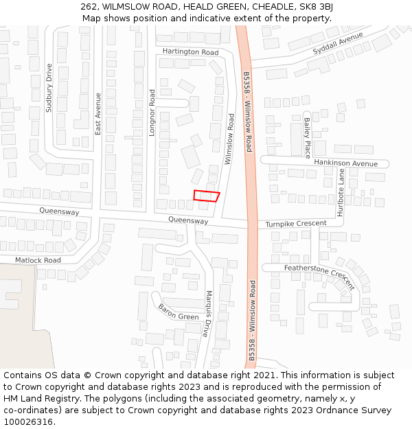 262, WILMSLOW ROAD, HEALD GREEN, CHEADLE, SK8 3BJ: Location map and indicative extent of plot