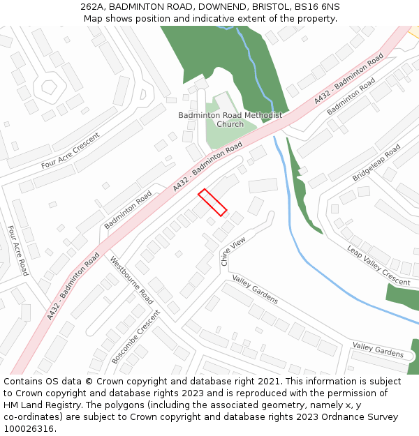 262A, BADMINTON ROAD, DOWNEND, BRISTOL, BS16 6NS: Location map and indicative extent of plot