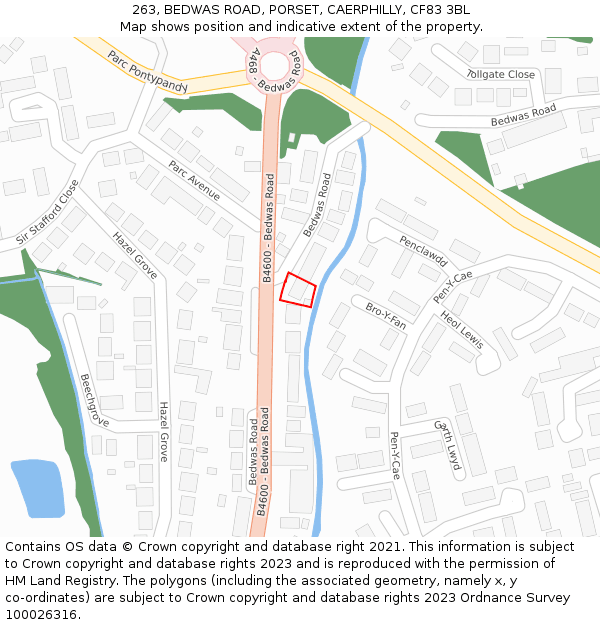 263, BEDWAS ROAD, PORSET, CAERPHILLY, CF83 3BL: Location map and indicative extent of plot