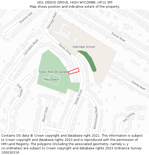 263, DEEDS GROVE, HIGH WYCOMBE, HP12 3PF: Location map and indicative extent of plot