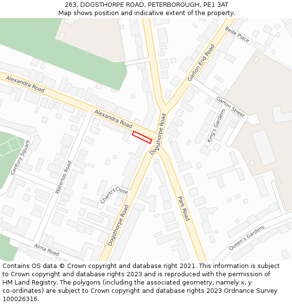 263, DOGSTHORPE ROAD, PETERBOROUGH, PE1 3AT: Location map and indicative extent of plot