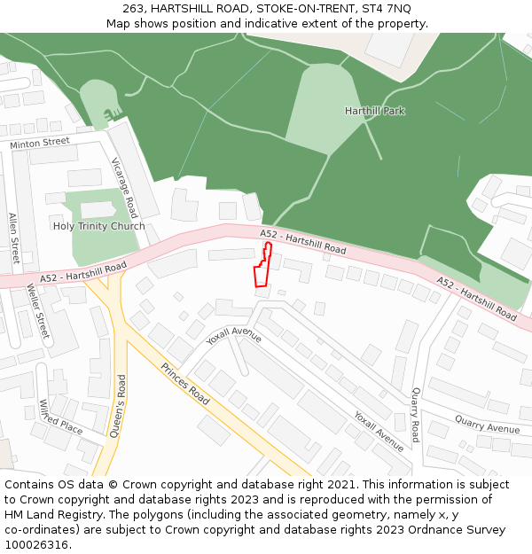 263, HARTSHILL ROAD, STOKE-ON-TRENT, ST4 7NQ: Location map and indicative extent of plot