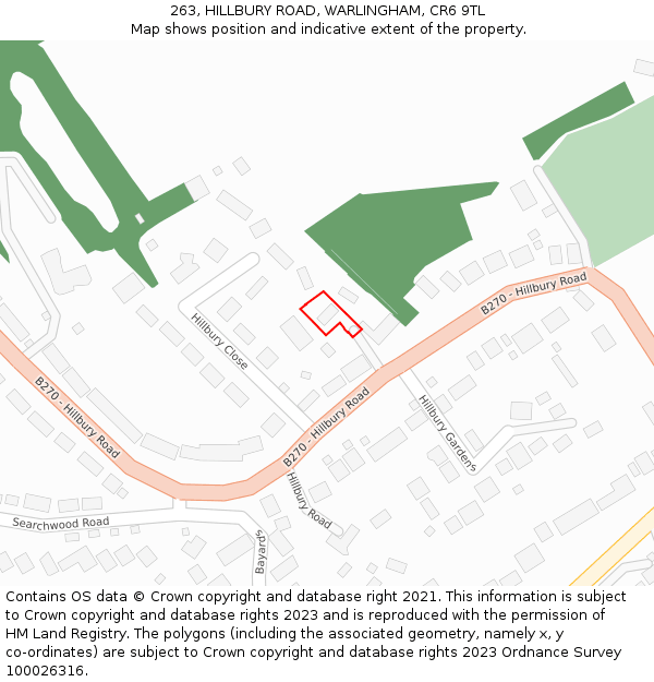 263, HILLBURY ROAD, WARLINGHAM, CR6 9TL: Location map and indicative extent of plot