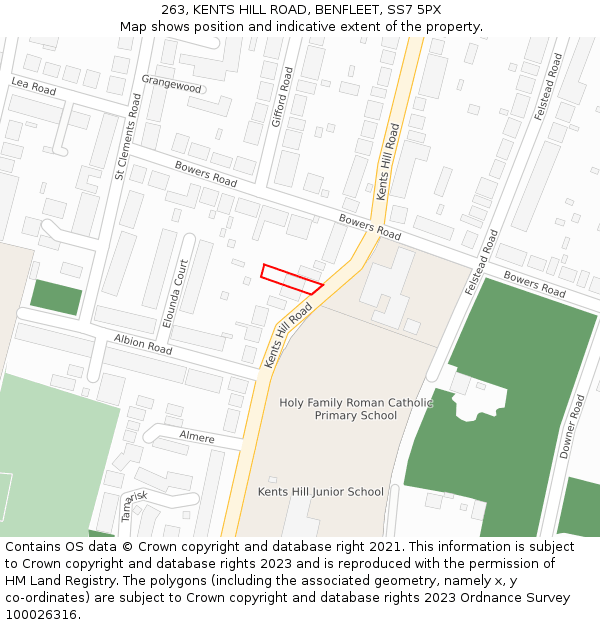 263, KENTS HILL ROAD, BENFLEET, SS7 5PX: Location map and indicative extent of plot