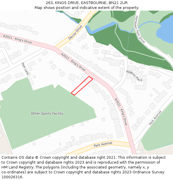 263, KINGS DRIVE, EASTBOURNE, BN21 2UR: Location map and indicative extent of plot