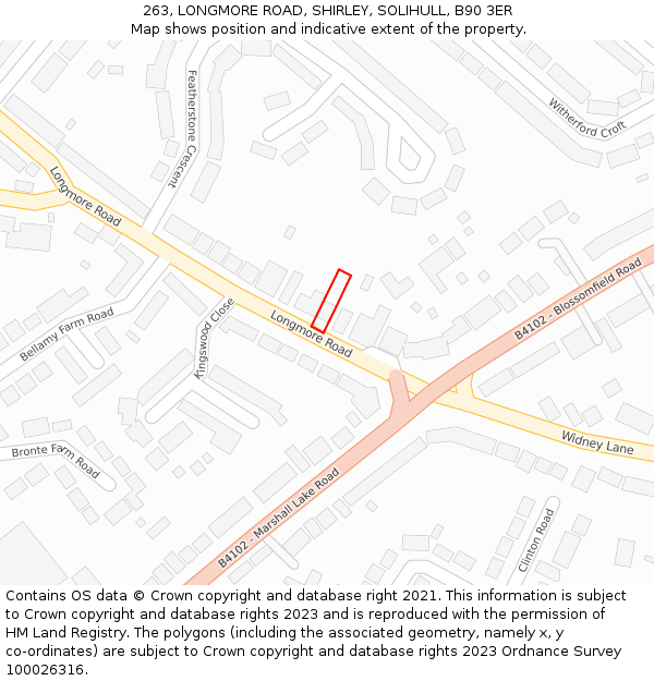 263, LONGMORE ROAD, SHIRLEY, SOLIHULL, B90 3ER: Location map and indicative extent of plot