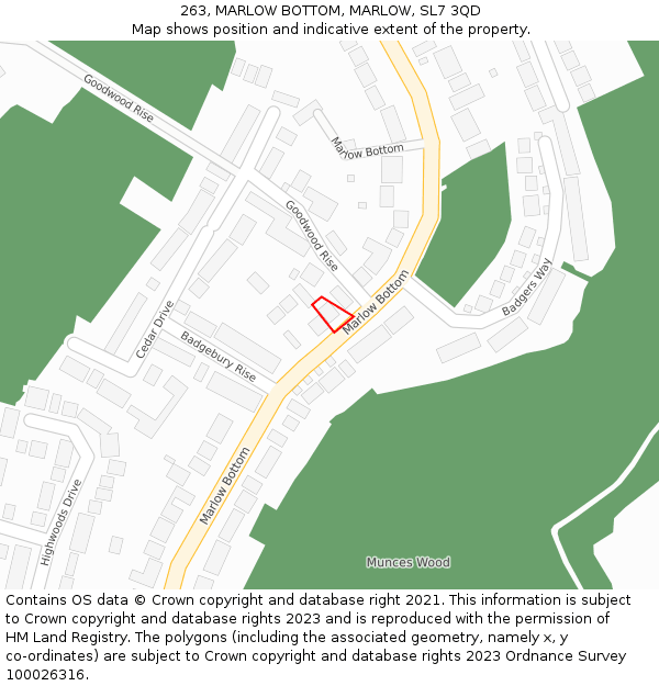 263, MARLOW BOTTOM, MARLOW, SL7 3QD: Location map and indicative extent of plot