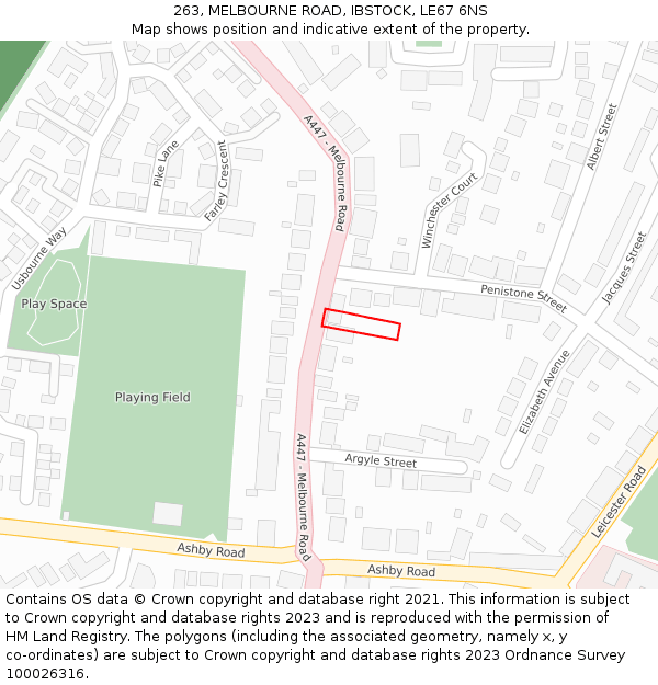 263, MELBOURNE ROAD, IBSTOCK, LE67 6NS: Location map and indicative extent of plot