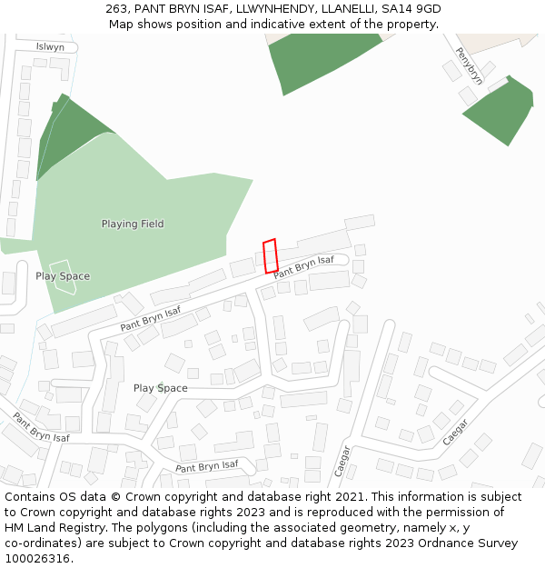 263, PANT BRYN ISAF, LLWYNHENDY, LLANELLI, SA14 9GD: Location map and indicative extent of plot