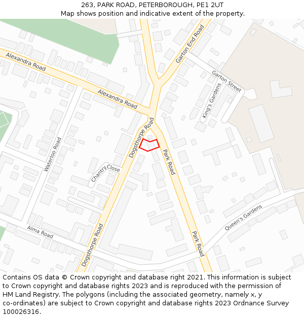 263, PARK ROAD, PETERBOROUGH, PE1 2UT: Location map and indicative extent of plot